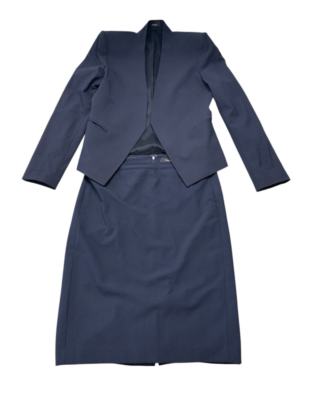 Theory Lanai Suit Set Navy Blazer & Pencil Skirt 6 Wool Work Office
